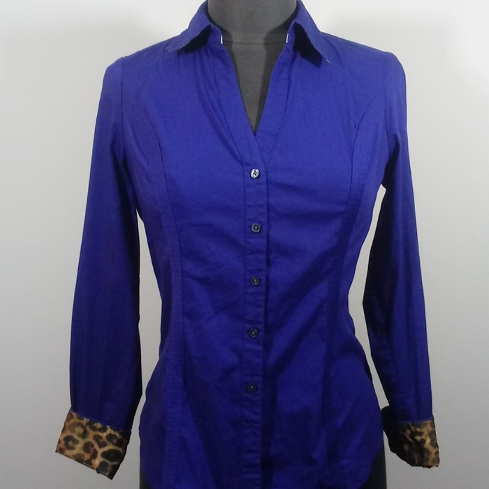 Express blue long sleeve button down shirt